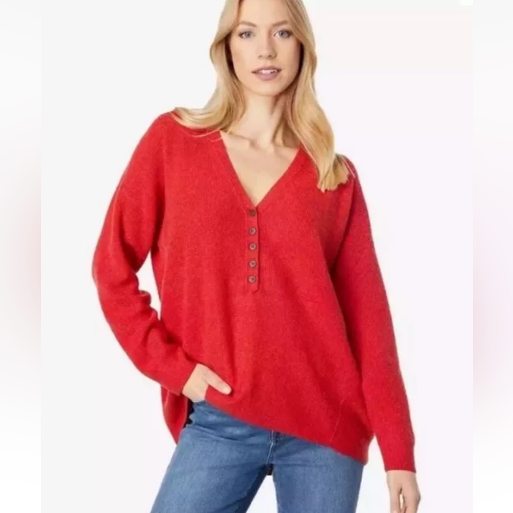 Madewell Asherton Henley Sweater Red Long Sleeve Loose Fit Knit Pullover XXS